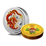 澳洲2012年龙年生肖彩色金银币套装(1/10盎司金+1盎司银)