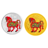 2014马年圆形彩色金银套装(1/10oz金+1oz银)