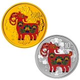 2015羊年圆形彩色金银套装（1/10oz金+1oz银）