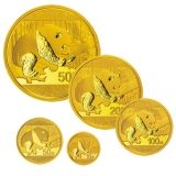 2016年熊猫金币5枚套装