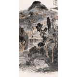 何家安《桥上话别》四尺竖幅