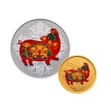 2019年己亥猪圆形彩色金银币