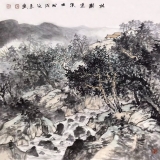 张延东《村树连溪口》四尺斗方