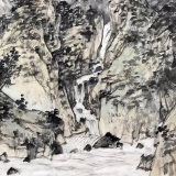 张延东《溪谷听泉》四尺横幅