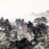 张延东《溪谷听泉》四尺横幅