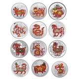 二轮十二生肖圆形彩色银币套装2009-2020年剪纸银