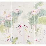 刘换天没骨画鸟-金玉满堂连年有余四条屏