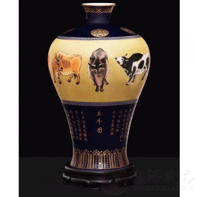 阳士琦《五牛图珐琅瓷瓶》